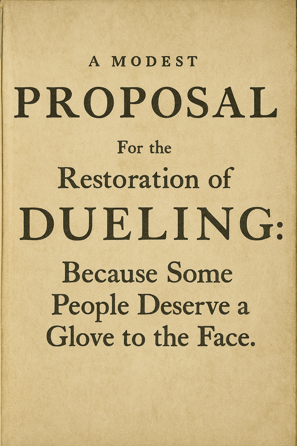 A Modest Proposal for the Restoration of Dueling: Because Some People Deserve a Glove to the Face